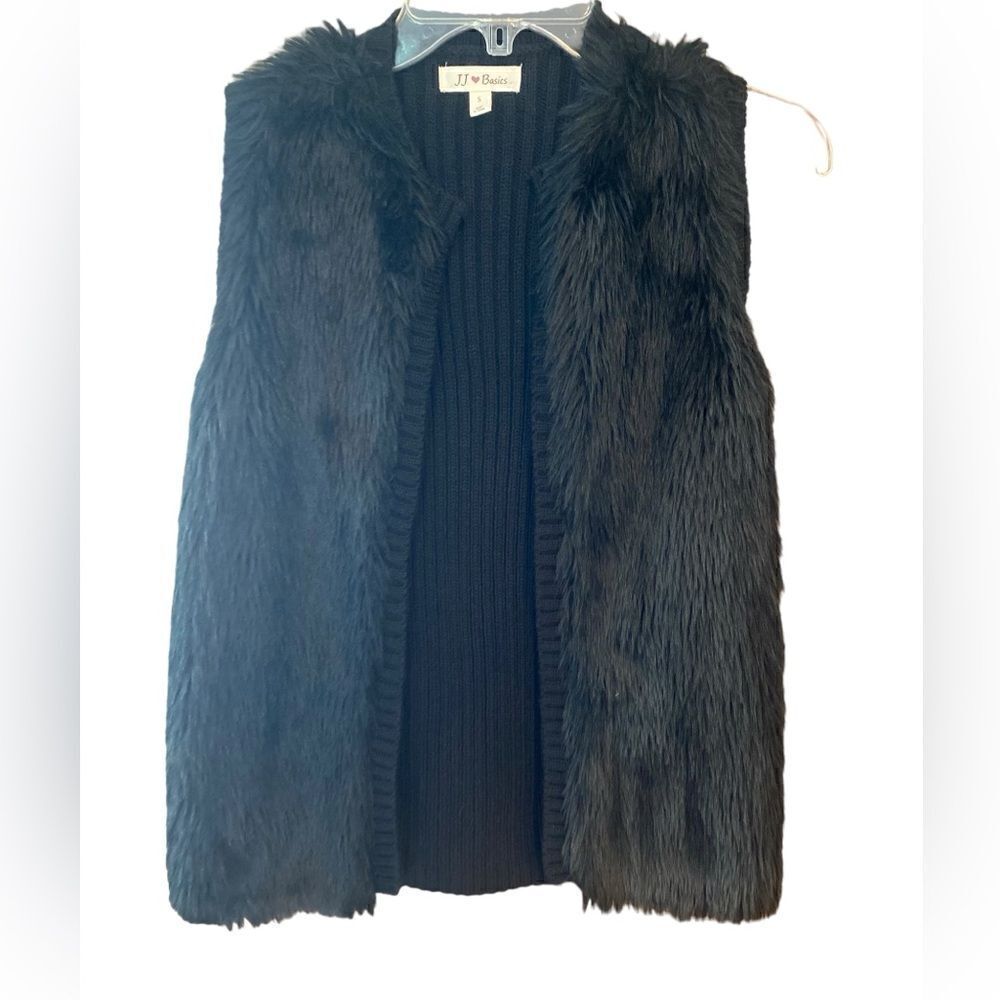 JJ Basic Sz S Black Rockstar Furry Sleeveless Sweater Knit Vest